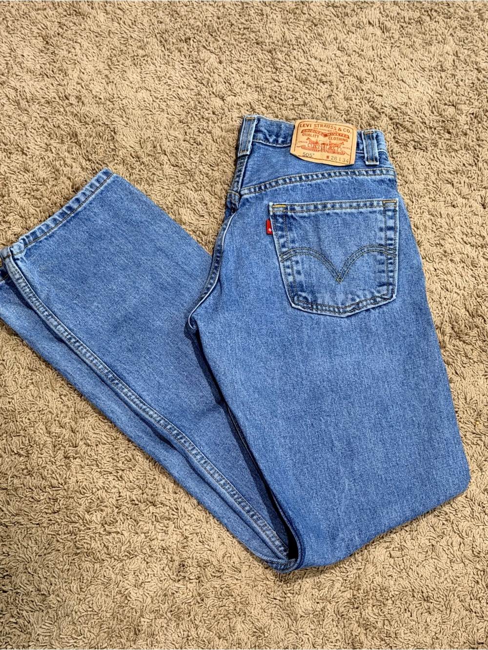 Levis 505 Jeans Mens 28x28 Blue Regular Fit Med Wash Denim Cotton Straight Leg